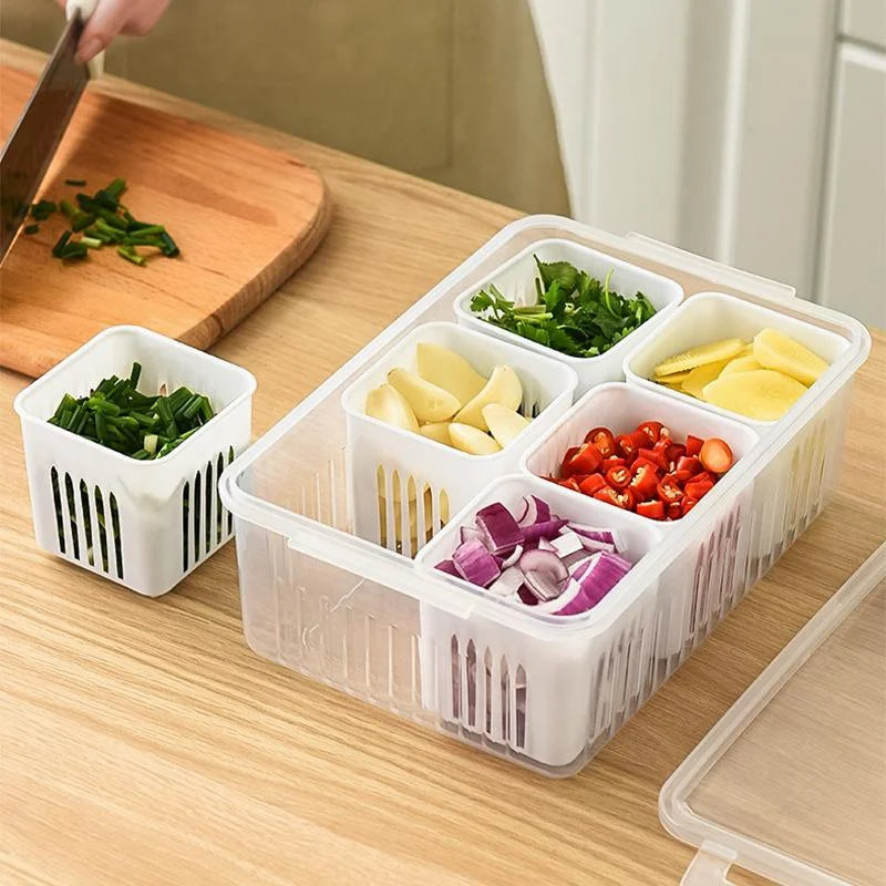 6 Grid Fridge Storage Box – Multi Compartment Organizer | Freezer Safe Kitchen Storage Box