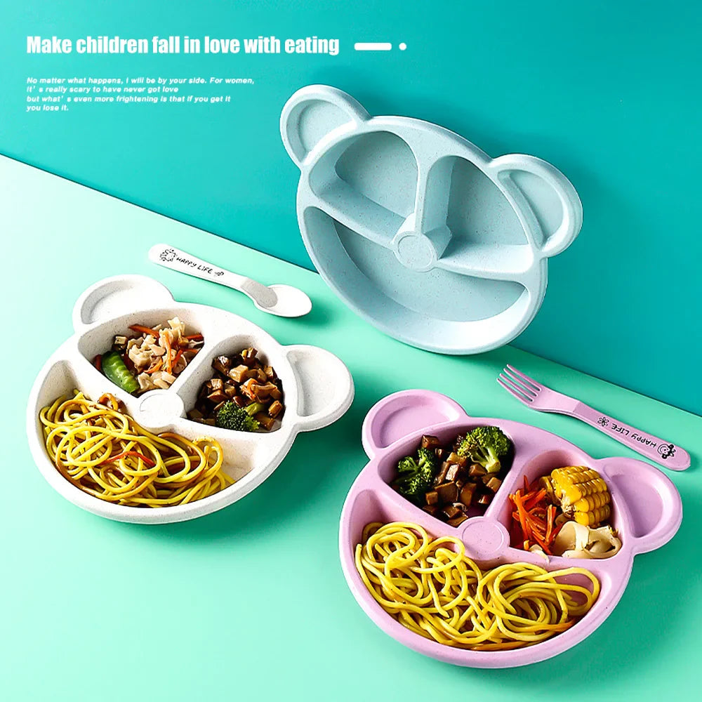Panda Shape Baby Feeding Set (5pcs) – Kids Divided Plate with Spoon & Fork | Cute BPA Free Dinner Set
