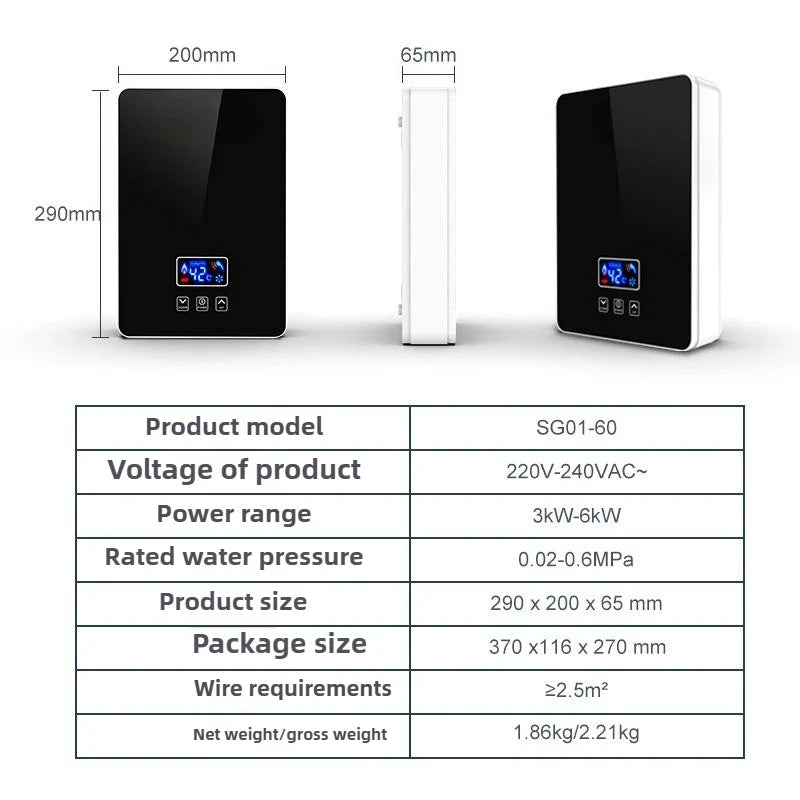 Instant Tankless Electric Water Heater – LCD Display | Energy Saving Instant Geyser for Home
