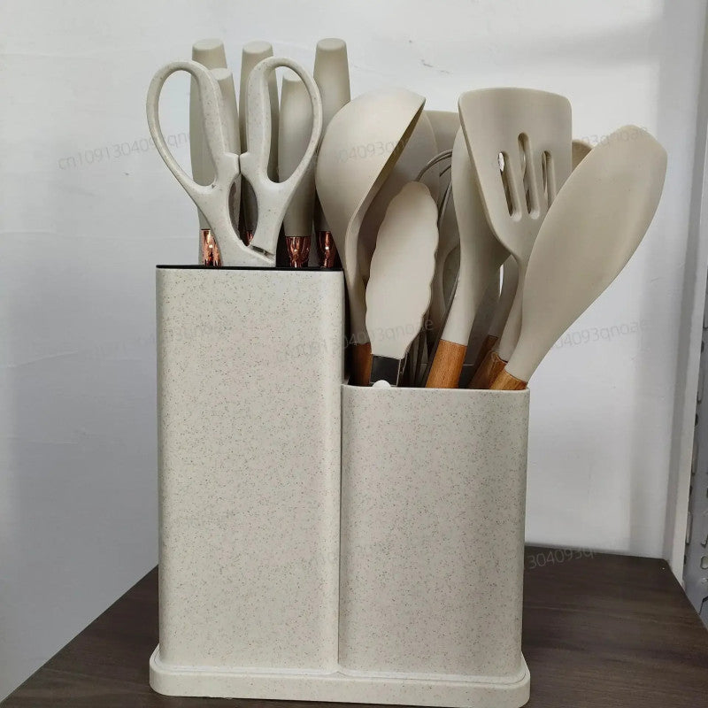 Silicone Spoon Set with Knife Set – Kitchen Utensils Set with Holder
