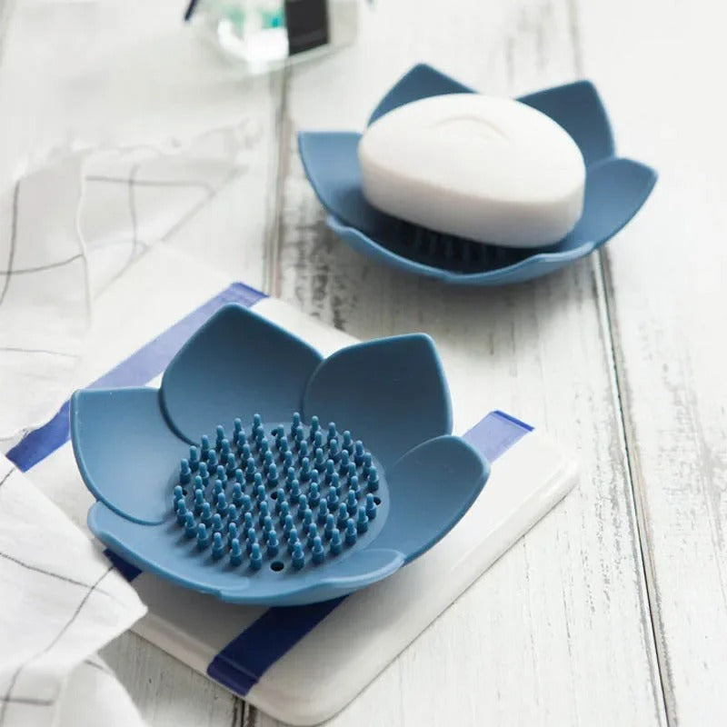 Pack of 3 Silicone Flower Soap Holder with Brush Base – Anti-Slip Self Draining Soap Dish