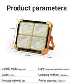 200W Solar LED Flood Light – Rechargeable Dimmable Outdoor Light with USB & Solar Charging (IP66 Waterproof)