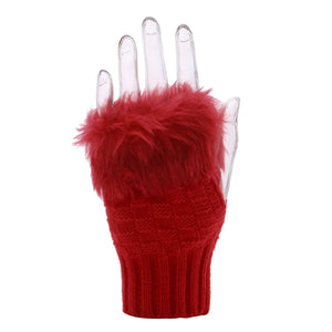 Winter Women Gloves – Soft Wool Knit Fingerless Gloves with Fur | Warm & Stylish Hand Warmers