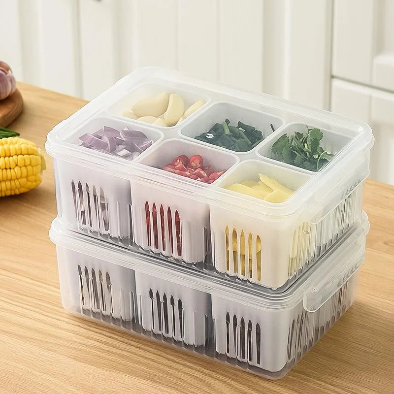 6 Grid Fridge Storage Box – Multi Compartment Organizer | Freezer Safe Kitchen Storage Box
