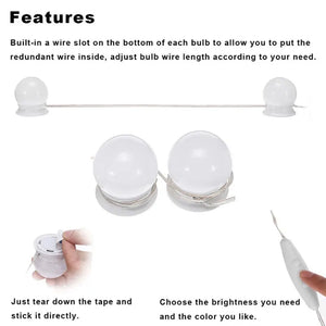 LED Vanity Mirror Light – 3 Color Modes Makeup Light (USB, Hollywood Style Lighting)