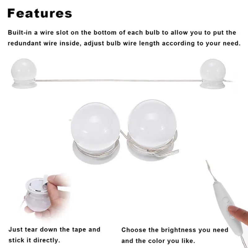 LED Vanity Mirror Light – 3 Color Modes Makeup Light (USB, Hollywood Style Lighting)