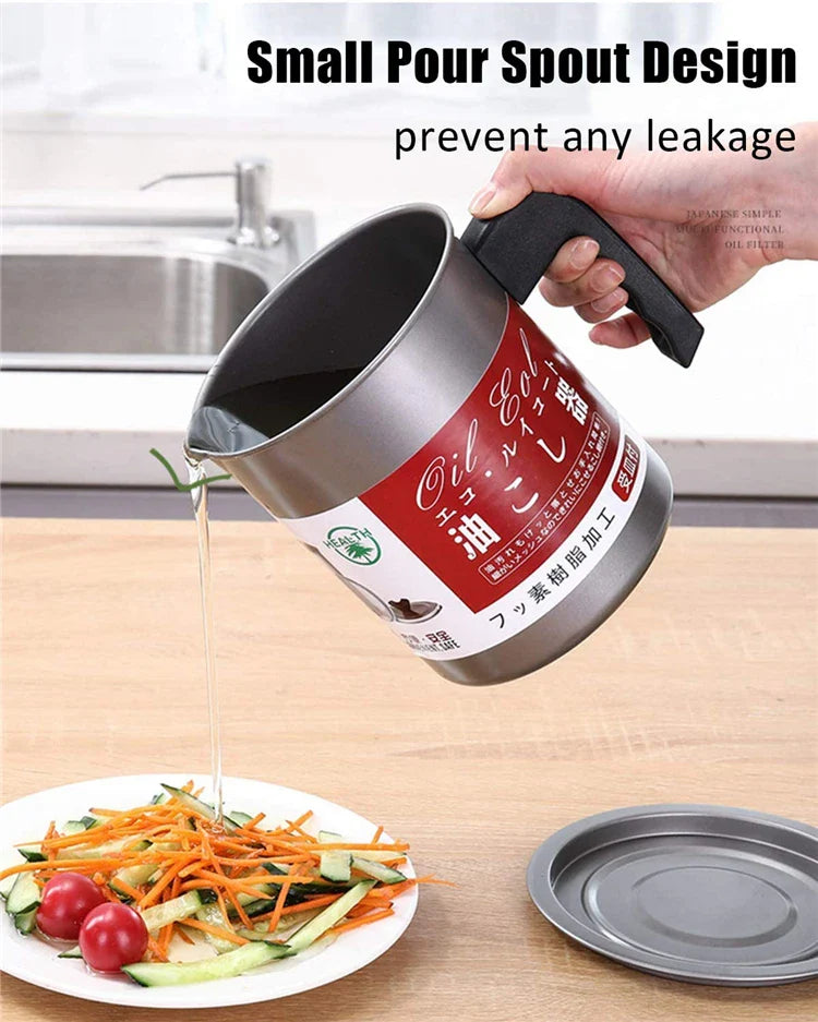 Stainless Steel Oil Pot 1.4L – Oil Strainer Container with Filter | Kitchen Oil Storage & Reuse Pot