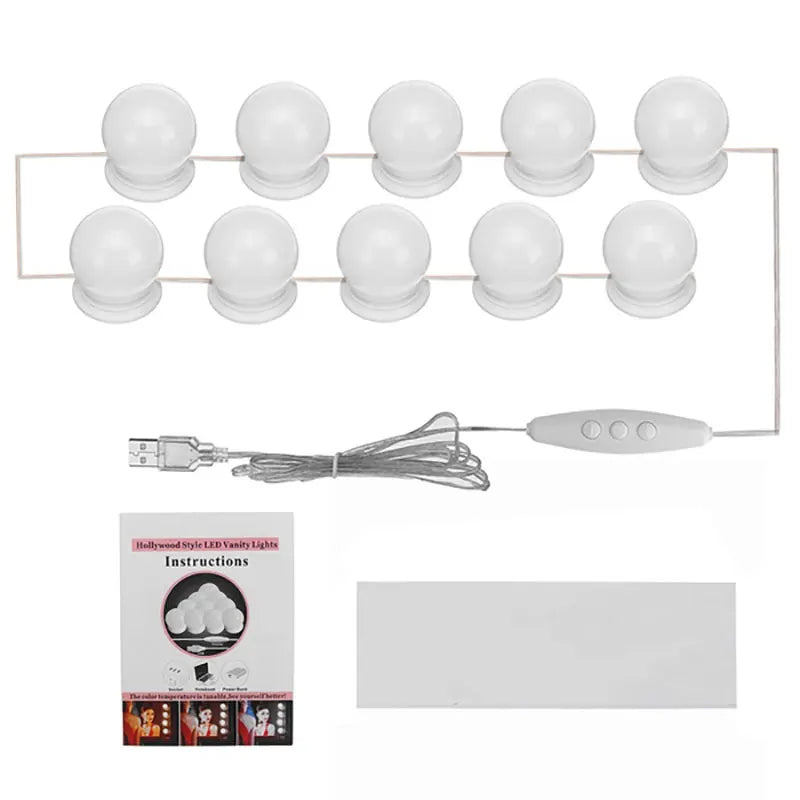 LED Vanity Mirror Light – 3 Color Modes Makeup Light (USB, Hollywood Style Lighting)
