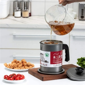 Stainless Steel Oil Pot 1.4L – Oil Strainer Container with Filter | Kitchen Oil Storage & Reuse Pot