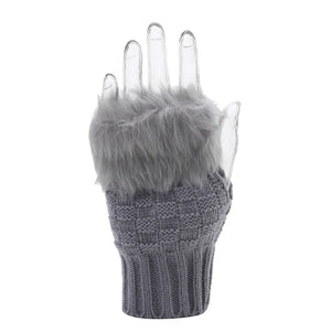 Winter Women Gloves – Soft Wool Knit Fingerless Gloves with Fur | Warm & Stylish Hand Warmers