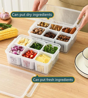 6 Grid Fridge Storage Box – Multi Compartment Organizer | Freezer Safe Kitchen Storage Box