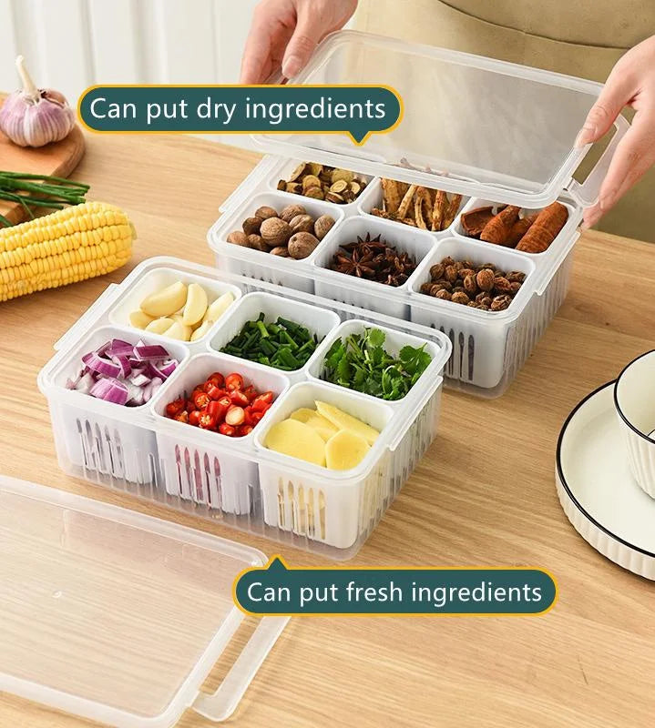 6 Grid Fridge Storage Box – Multi Compartment Organizer | Freezer Safe Kitchen Storage Box