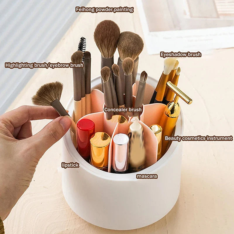 360° Rotating Makeup Brush Organizer – Dustproof Cosmetic Storage Box