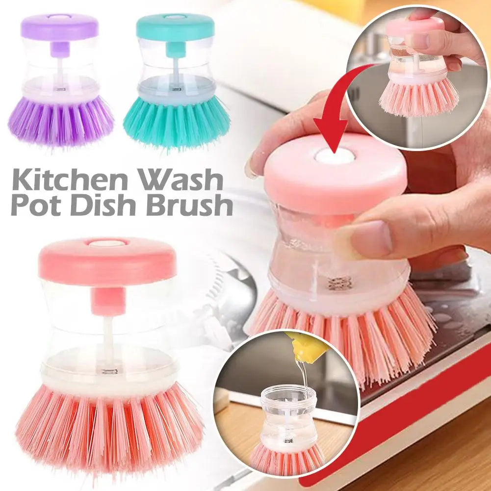 Pack of 2 Dish Cleaning Brush with Soap Dispenser – Automatic Liquid Dispensing Kitchen Scrubber