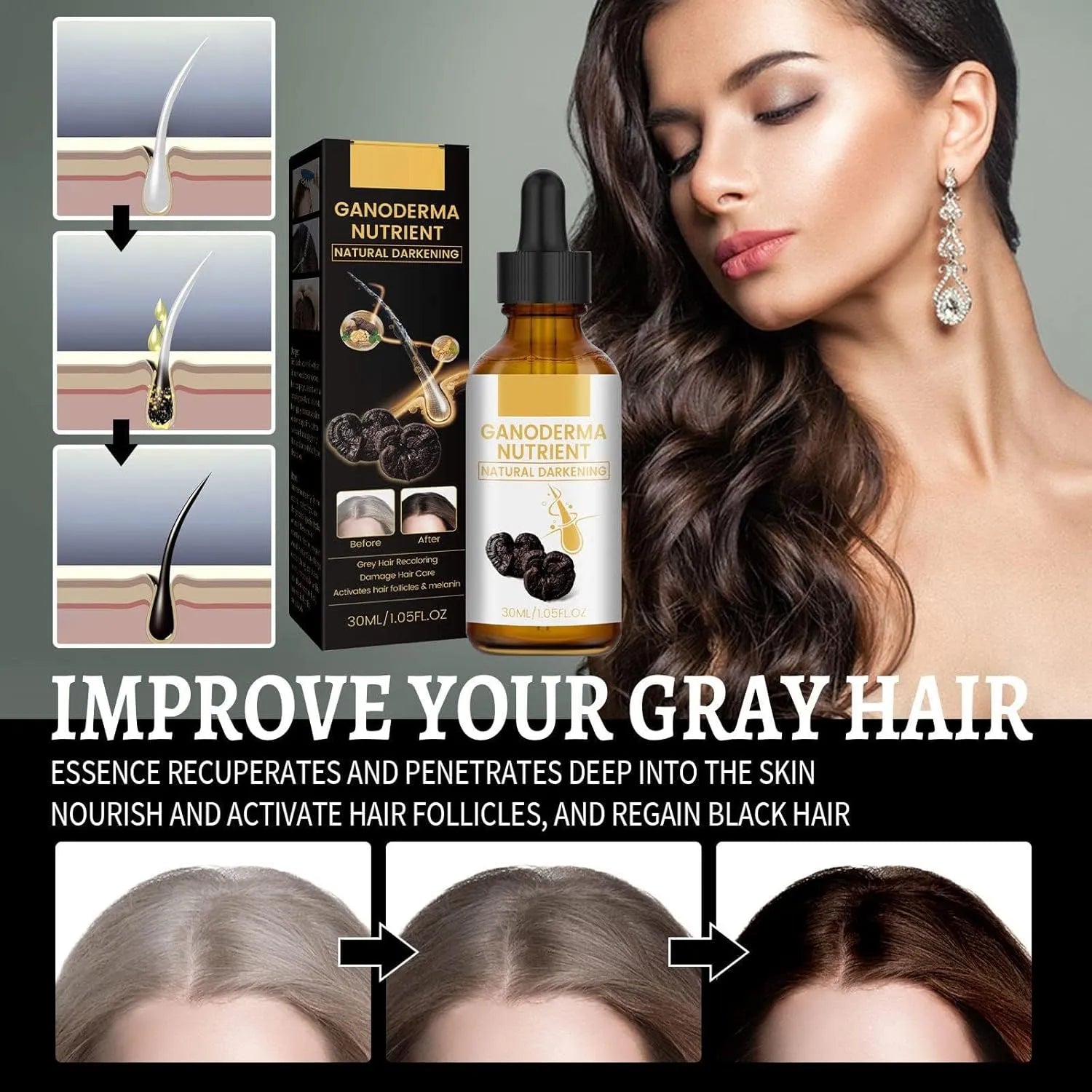 Black Hair Oil – Ganoderma Nutrient Natural Darkening Oil