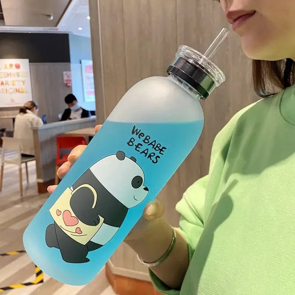 Panda Bear Transparent Water Bottle – Cute Straw Bottle (Leakproof & BPA Free)