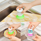 2 Pcs Kitchen Dishwasher Brush With Liquid Soap Dispenser