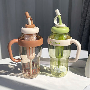 Ice Cream Water Bottle with Straw & Handle – Aesthetic Double-Layer Tumbler | Leakproof & BPA-Free