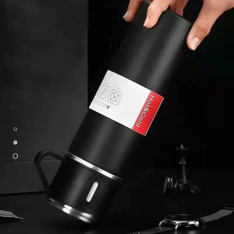 4in1 Stainless Steel Water Bottle 500ml Double Walled Vacuum with 3 Pcs Leak-proof Cups for Gym Home Office and Outdoor Use