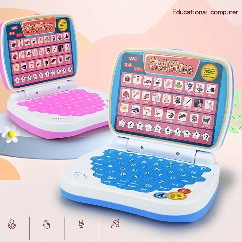 Portable Mini Cell Operated Fun Puzzle Learning Computer Laptop Toy with Educational Content For 3 Years Plus Kids