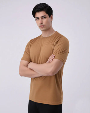 Imported Lycra Textured T-Shirt – Camel Brown