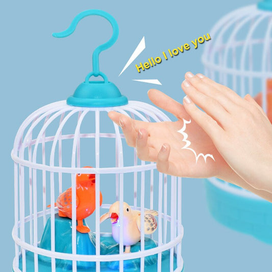 Cell Operated Voice Control Vivid Appearance Birds Cage Toy with Box For Kids and Baby