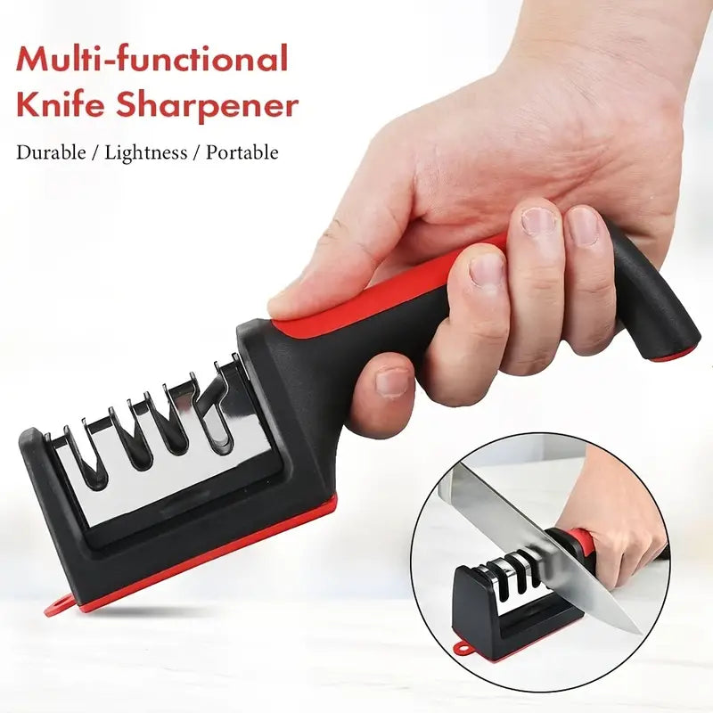 Multi-Function 4 Stages Type Knife Sharpener Handheld with Non-Slip Base for Ceramic Steel and Knives