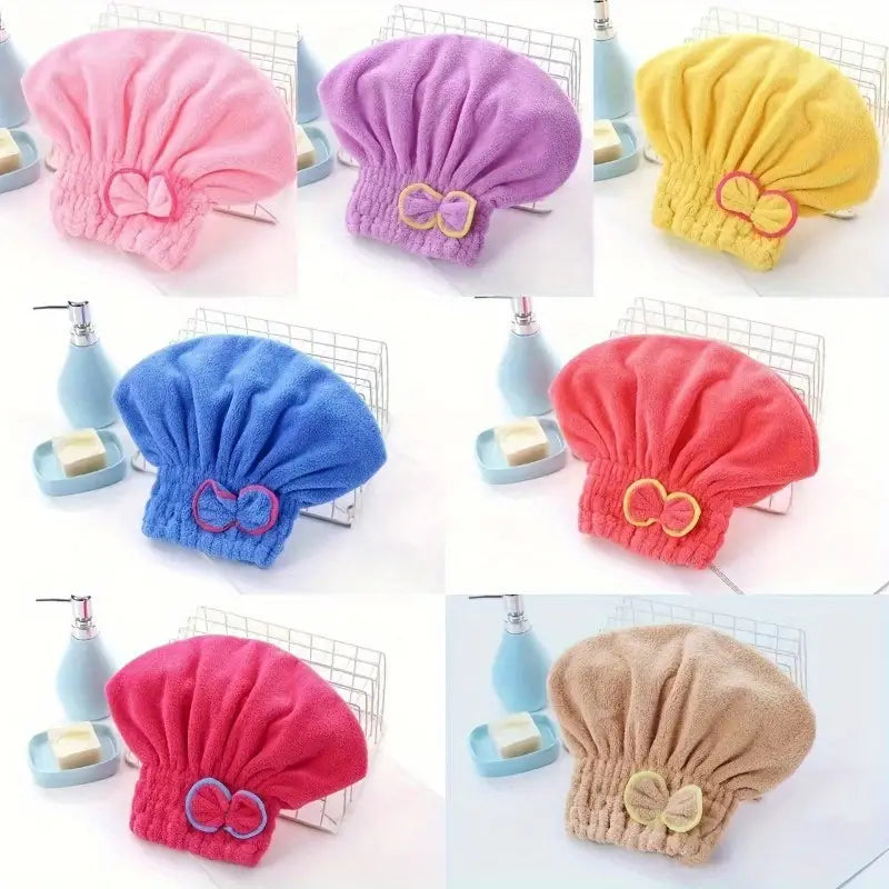 Microfiber Comfortable Quick Highly Absorbent Curly Long Thick Hair Turban Drying Bath Spa Bowknot Wrap Towel Cap Hat For Children and Adult Use
