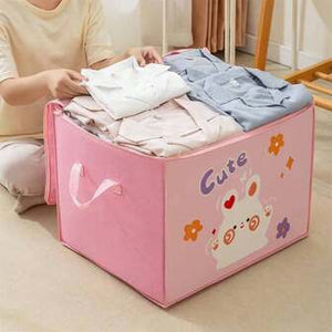 (Pack of 3) Cartoon Animal Foldable Storage Organizer Bags with Zippers And Handles