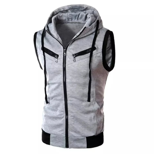 Sleeveless Zipper Hoodie in Gray Color