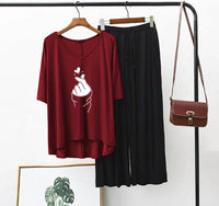Plain Red K-Pop Heart V-Neck T-Shirt with Black Plazzo PJ Set
