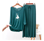 Persian Blue K-Pop Heart V-Neck Women Night Suit PJ Set