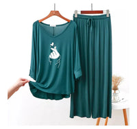 Persian Blue K-Pop Heart V-Neck Women Night Suit PJ Set