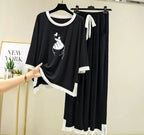 Black K-Pop Heart White Round Neck Plazzo PJ Set