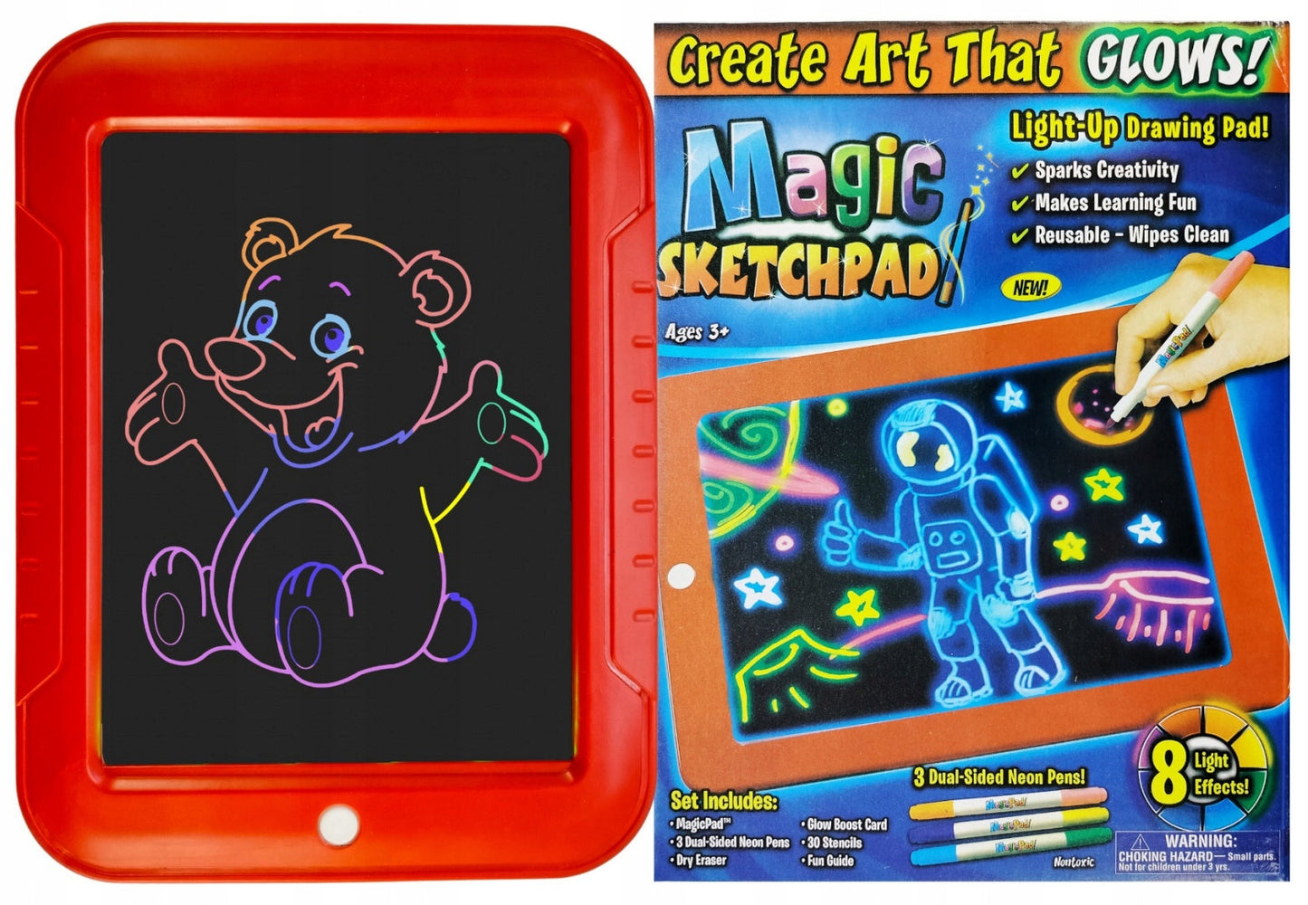 3D Magic Drawing Pad for Kids – 8 Light Effects Glow Sketch Tablet with Pens