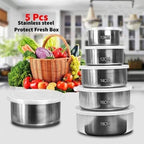 Fresh Box Set of 5 Stainless Steel Food Storage Containers with Airtight Lids