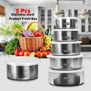 Fresh Box Set of 5 Stainless Steel Food Storage Containers with Airtight Lids