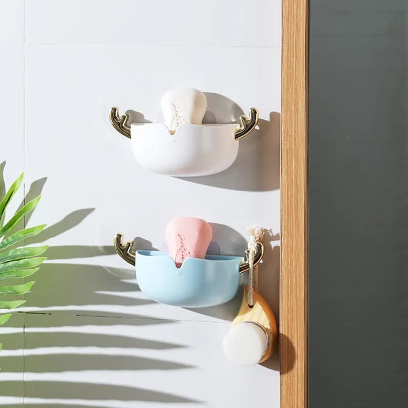 Pack of 4 Cute Deer Soap Holder Wall-Mounted Bathroom Storage Box