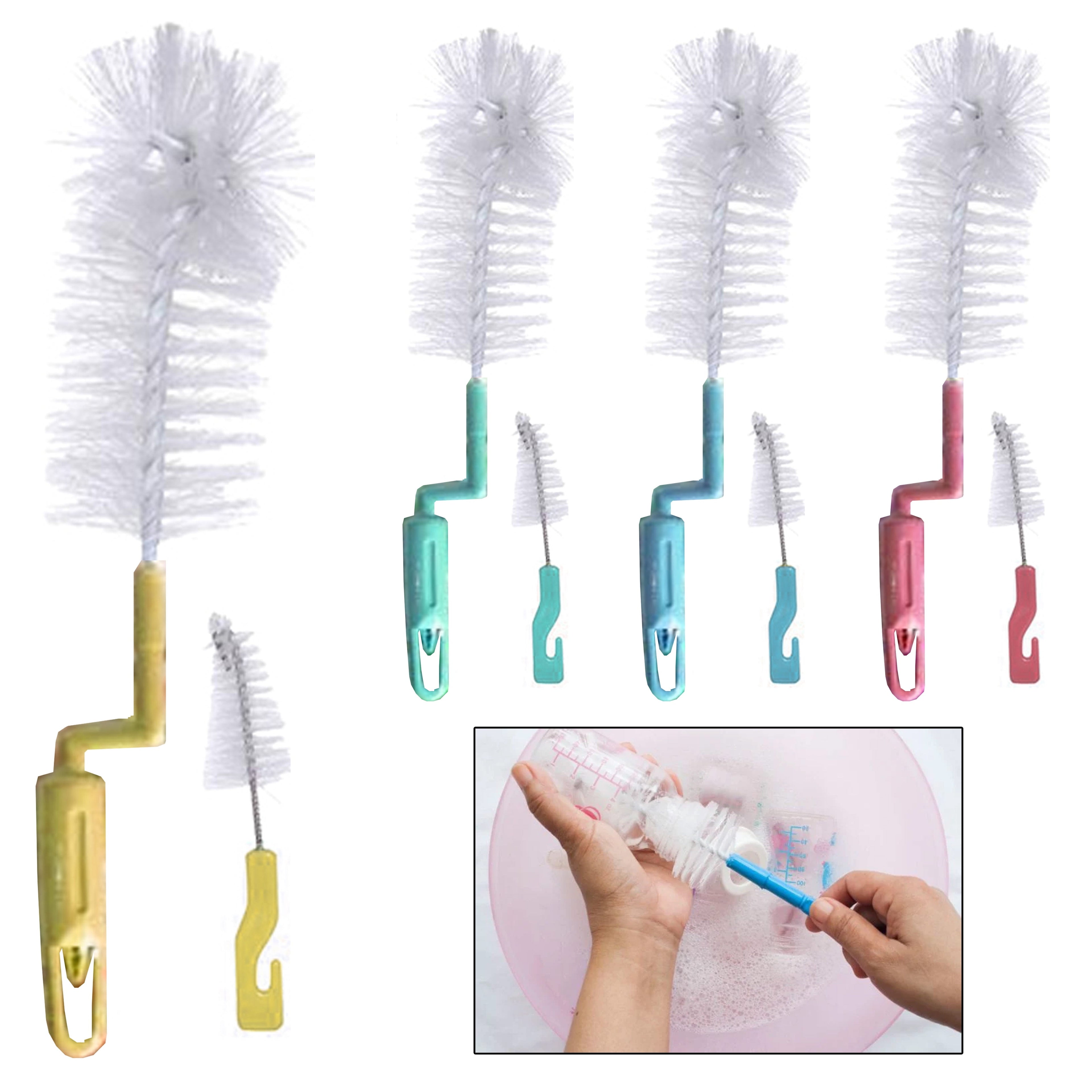 (Pack of 4) The Baby Bottle Brush Wash Bottle Nipple Brush Tool Sponge Cleaning Kit For Kitchen