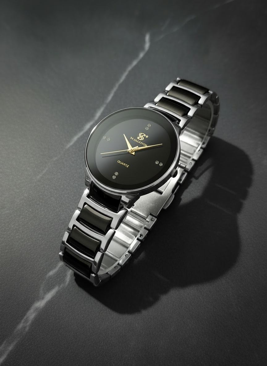 Centrix Chain Watch in Metallic Black with Golden/Silver Color Wrist Watch For Men