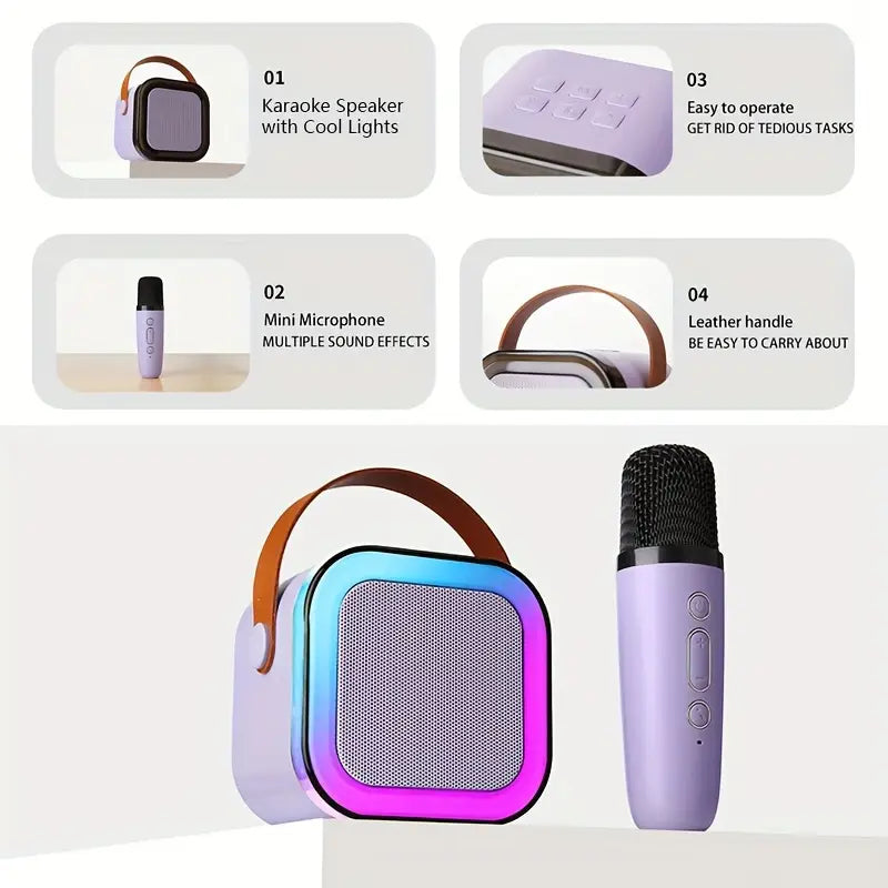 Portable Mini K12 Karaoke Bluetooth Speaker with RGB Colorful Lights and Mic For Home and Outdoor Use