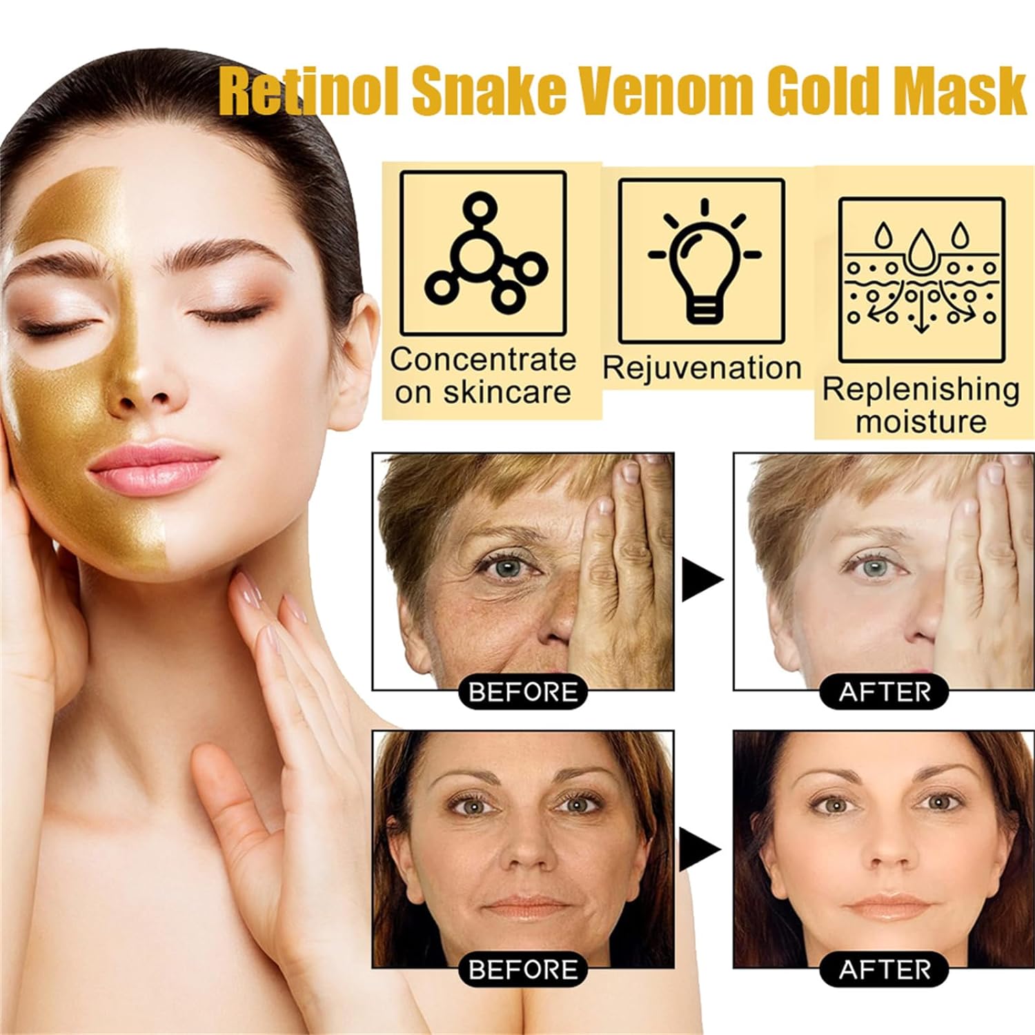 Anti-Aging Peel off Gold Face Mask Retinol Snake Venom Peptide for Blackheads and Pores Moisturizing