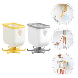 360 Degree Rotating Wall Mounted Self Adhesive Hanging Hook with Storage Box Organizer Holder For Kitchen Use