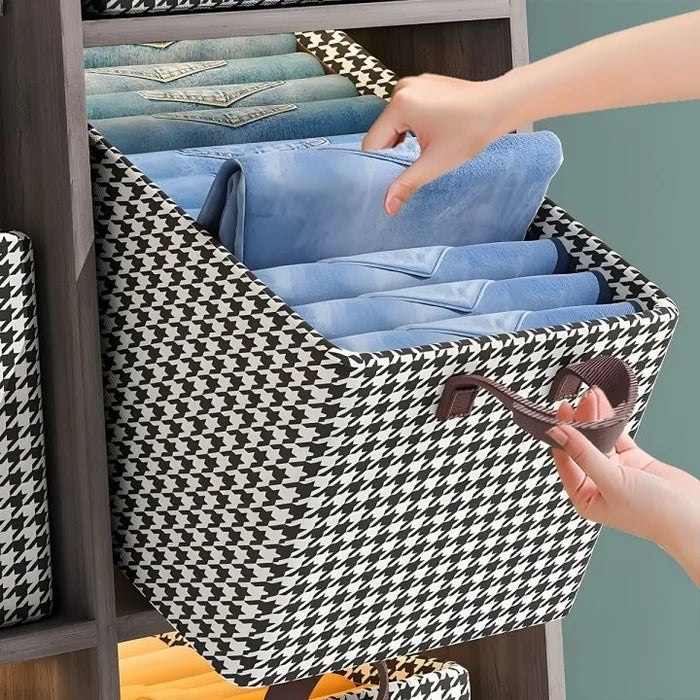 4 Pcs Brown Checkered Storage Cubes - Premium Foldable Closet Organizer Bins with Handles for Clothes, Toys & Accessories