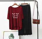 Plain Red “Let Me Sleep” V-Neck T-Shirt with Black Plazzo PJ Set