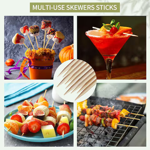Pack Of 100 Wooden Skewers Sticks for BBQ