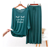 Persian Blue “Let Me Sleep” V-Neck Women Night Suit PJ Set