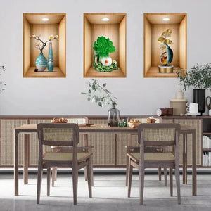 New Year Sale - 3D Plant Wall Stickers look like real decorative wall niches with plant vase and soft spotlight