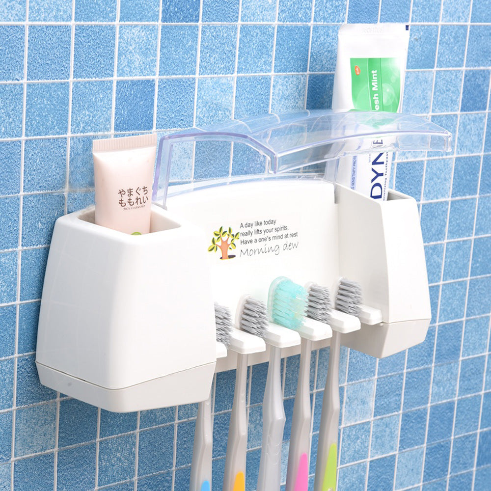 Multi-Functional Toothbrush and Toothpaste Dispenser with 5 Toothbrush Slots for Bathroom