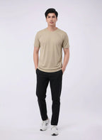 Imported Lycra Textured T-Shirt – Sand Beige